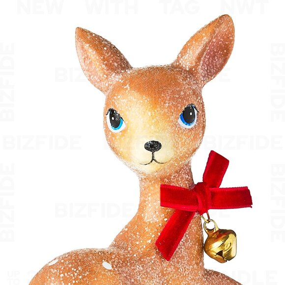 Deer With Red Bow & Bell Christmas Tabletop Decoration, Glittery Finish - Picture 2 of 5